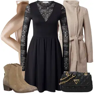 za srednje godine Outfit sa Crna/Tamnoplava/Siva Haljina Veći Broj/Tunika About You "Zimski outfit"Look: Rad, Etno, Mom, za srednje godine, Gotički, Preodjeven