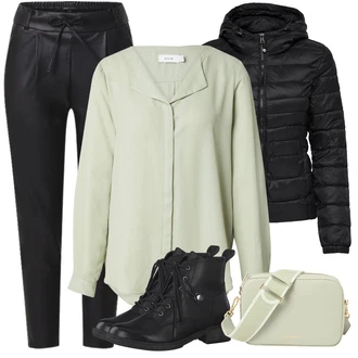 Sjaj Outfit sa Crna/Bijela/Smeđa/Zeleno/Narandžasta Hlače od Umjetne Kože/Jeggings/Kožne Tajice/Tajice Kožnog Izgleda/Kožna Hlača/Skinny Hlače/Treggings Only "Zimski outfit"Look: Sjaj, Chic, Besprijekorno, Jazz, Ured, Vanjski, moderne, Mokri izgled, Pametno ležerno, Francuske