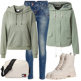 Boja Outfit sa Bež/Kaki/Smeđa Čizmica Gležnjača na Vezanje/Borbena Čizma/Čizma s Platformom na Vezanje/Klasična čizmica Tamaris "Zimski outfit"Look: Stil, Boja, Vanjski