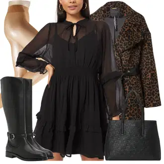 Krátká Outfit s Hnědá/Tmavě hnědá Přechodový Kabát/Kabát Bouclé/Oversize Kabát/Zimní Kabát Vlněný kabát/Vlněný Kabát/Tweedový Kabát/Vintage Kabát/Lodenový kabát/Midi Kabát Guess "Zimní outfity"