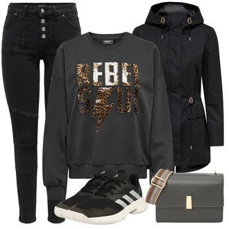 Outfit sa Crna Dukserica s kapuljačom Dukserica Only "Zimski outfit"