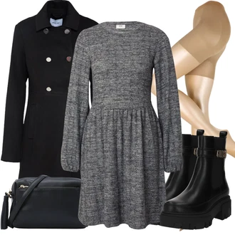 Outfit s Tmavě šedá/Šedá/Světle šedá Šaty s dlouhým rukávem/Zimní Pletené Šaty/Zimní šaty s dlouhým rukávem/Pletené Šaty/Svetrové Šaty/Tvidové šaty JdY "Zimní outfity"