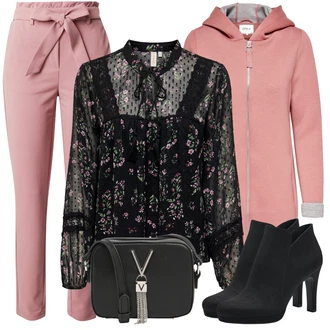 Djeveruša Outfit sa Pink/Ljubičasta Hlače Štofaste hlača/Hlače s Prorezom/Hlače Visokog Struka/Paperbag Hlača/Ležerna Hlača/Hlače od muslina VERO MODA "Zimski outfit"