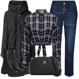 Visok pas outfit mit Modra/Temno modra/Svetlo modra Zožene Kavbojke/Ravne Kavbojke/Kavbojke na Poteg/Termodžinsi/Boyfriend Kavbojke/Formalna Srajca/Kavbojke Visokega Pasu/Športni čevlji/Zimska jakna/Široke Kavbojke/Ženske 7/8 Kavbojke/Regular Fit Kavbojke VERO MODA "Zimski videz"