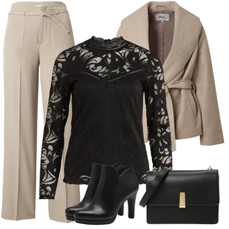 Svatovski gost Outfit sa Smeđa/Kaki/Bež Hlače s prednjim naborom/Poslovna Hlača/Hlača od Odijela/Marlene Hlača/Paperbag Hlača Only "Zimski outfit"