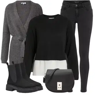 Outfit sa Crna/Tamnosiva Pletivo Veći Broj/Sweater majica/Majica I Top Veći Broj/Bluza Veći Broj/Bluza i Tunika Vila "Zimski outfit"