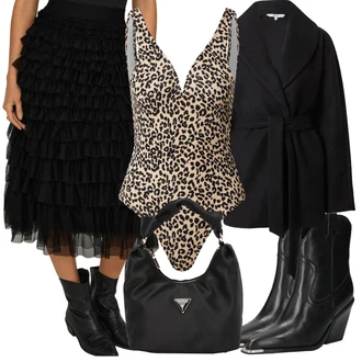 Outfits with black skirt "Zimski videz"