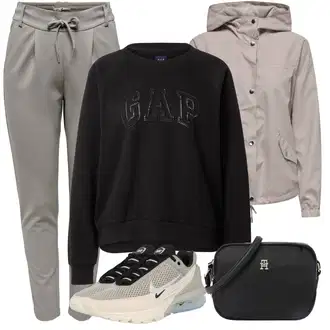 Outfit sa Crna/Tamnosiva/Siva Sweater majica GAP "Zimski outfit"