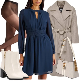 Outfit s Tmavě modrá Košilové šaty/Zimní šaty s dlouhým rukávem/Halenkové Šaty/Šaty S Kosticí/Šaty na Podzim/Tunikové šaty/Pouzdrové Šaty S Dlouhým Rukávem/Občanské šaty About You "Zimní outfit pro volný čas"