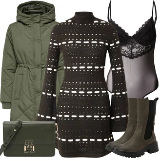 Badminton outfit mit Črna Pletenina florence by mills exclusive for about you "Zimski videz"Look: Glasbenik, Drsanje, Badminton, Hoja
