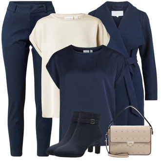 Pametno ležerno Outfit sa Tamnoplava/Plava Chino Hlače/Poslovna Hlača/Hlača od Odijela/Hlače Visokog Struka/Jeggings/Hlače s Prorezom/Skinny Hlače/Uske Hlača/Treggings Kaffe "Zimski outfit"Look: Ured, Old Money, Vanjski, Pametno ležerno, Radna odjeća