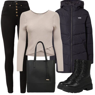 Zima Outfit s Černá/Žlutá/Khaki/Vínová Skinny Kalhoty/Kalhoty s Vysokým Pasem/Tregíny/Manšestrový Legíny/Legíny s Vysokým Pasem/Push up Kalhoty/Jeggings/Pletený Legín Only "Zimní outfit pro volný čas"