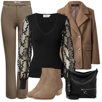 Outfit sa Smeđa/Bež/Siva/Kaki Kaban Kaput/Kaput od Tvida/Vuneni Kaput/Zimski Kaput Vuneni kaput VERO MODA "Zimski outfit"