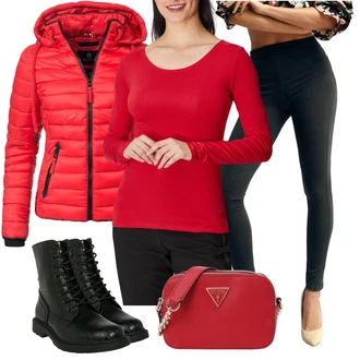 Kombinacije za zimu Životinjski uzorak sa Crna Gležnjača na Vezanje/Klasična čizmica/Borbena Čizma About You "Zimski outfit"