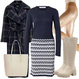 Outfity s modrými dlouhými zimními kabáty image
