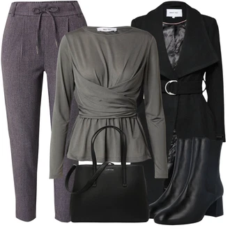 Outfit s Světle šedá/Fialová/Šedá/Tmavě šedá/Růžová Paperbag Kalhoty/Mušelínové kalhoty/Tvídová Kalhoty/Mrkvová Kalhoty/Obleková Kalhoty/Ležérní Kalhoty/Kalhoty s nášivkou uprostřed/Látková Kalhoty/Business Kalhoty/Kalhoty s Vysokým Pasem Only "Zimní outfity"