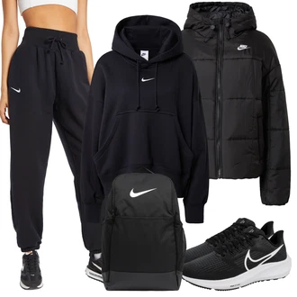 Športne Outfiti mit Črna/Siva/Bela Tekaški čevelj/Fitnes copat/Gimnastični čevelj/Tekaški copat/Teniški copat/Fitnes copat Nike, Nike "Zimski videz"