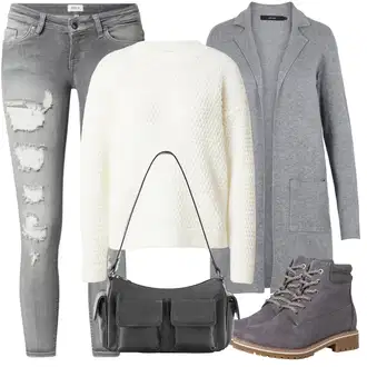 Denim outfits mit Črna/Siva Pull&Bear "Zimski videz"