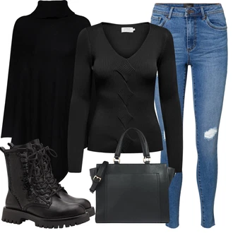Outfit s Černá Pletené Pončo/Pončo/Pončo s kapucí Vila "Zimní outfity"