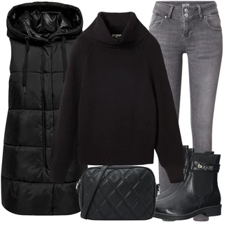 Outfit s Hnědá/Černá/Vínová Chelsea Boty/Kožená bunda/Plochá Kotníková Bota/Kožená kotníková bota/Jezdecká Bota/Gumová Kotníková Bota tt. bagatt "Perfektní na zimu"