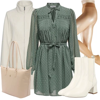 outfit mit Siva/Bež/Rjava/Khaki Plašč Potapljaški Jopič/Lahki Plašč/Loden Plašč/Plašč z Zadrgo/Plašč iz Kašmirja/Midi Plašč/Pleten Plašč iz Flisa/Plašč Tri Četrtine Dolžine/Softshell Plašč VERO MODA "Zimski videz"