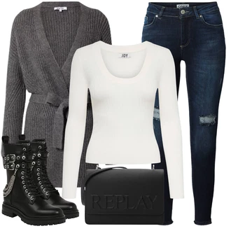 Outfity na zimu s Šedá/Tmavě šedá Pletenina veľkej veľkosti About You "Perfektní na zimu"