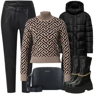 Nadrozměrné Dlouhé Outfit s Černá Péřový Kabát/Dlouhý Zimní Kabát/Dlouhý Péřový Kabát JdY "Zimní outfity"Look: Cool, Venkovní, Nadrozměrné