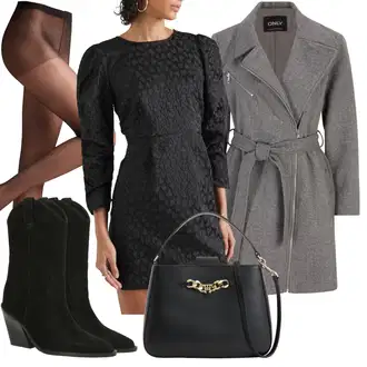 Outfit s Šedá/Tmavě šedá/Hnědá Kašmírový Kabát/Vlněný Fleecový Kabát/Zimní Kabát Vlněný kabát only petite "Zimní outfit pro volný čas"