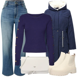 Outfit s Krémová/Bílá/Béžová/Khaki Chelsea Boty/Kožená bunda/Plochá Kotníková Bota/Bota na platformě/Teniska na platformě Steve Madden "Zimní outfity"