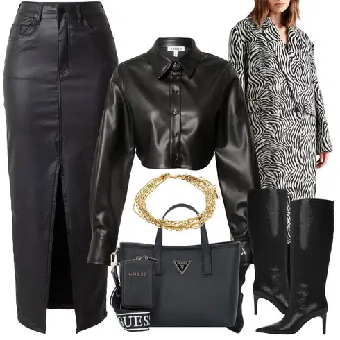 Kombinace Nový Rok Černá/Šedá/Tmavě šedá Kožená Sukně/Sukně z umělé kůže misspapLook: Bar, 30. narozeniny, 40. narozeniny, 50. narozeniny, Koncert, Nový Rok, Zvláštní příležitosti, Matriční úřad, Narozeniny