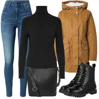 Black Outfits Off-Shoulder mit Modra/Svetlo modra Hlača velika velikost G-Star Raw "Zimski videz"
