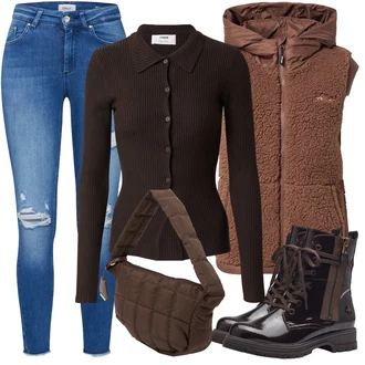 Dlouhé Outfit s Tmavě zelená/Hnědá/Tmavě hnědá/Černá/Šedá Pletenina veľkej veľkosti/Halenka Móda Pro Plnoštíhlou about you x chiara biasi "Zimní outfit pro volný čas"
