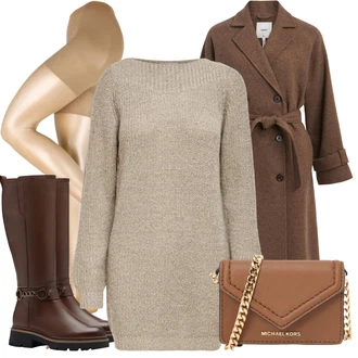 U-boot izrez outfit mit Rjava/Khaki/Bež/Siva Pletene velika velikost JdY "Zimski videz"