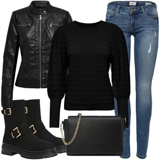 outfit mit Črna/Rdeča Jakna/Plašč Only "Zimski videz"