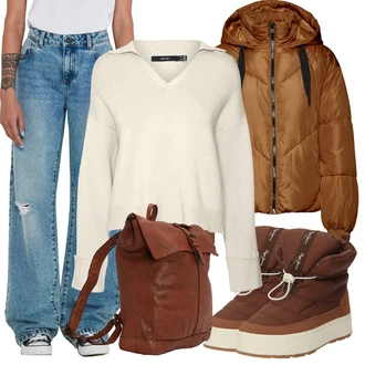 sníh Outfit s Hnědá/Tmavě hnědá Kozačka Boty do Sněhu/Vycpaná Kozačka/Kožené pánské obuv/Zimní tenisky/Teniska na platformě Pepe Jeans "Zimní outfit pro volný čas"