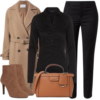 Bombaž outfit mit Črna Bluza z gumbom/Srajca/Bluzasti Body/Poslovna Bluza/Bluza z Dolgimi Rokavi/Slim Fit Bluza VERO MODA "Zimski videz"