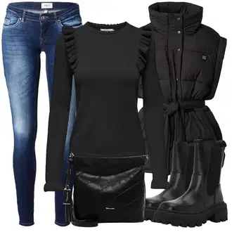 Black Outfits Off-Shoulder mit Črna Torbica za čez ramo/Torba za čez ramo/Vrečka za prenašanje/Torba za čez ramo/Men's Bags/Satchel torba Tamaris "Zimski videz"