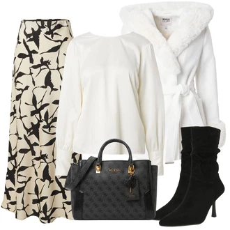 Slouchy Outfit s Černá Špičatá Kozačka/Kozačka Na Podpatku/Dámská Ponožková Bota/Kotníková Bota Na Podpatku About You "Zimní outfity"
