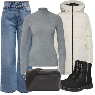 Outfit s Černá Kozačka Šněrovací Kotníková Bota/Bojová Bota/Klasická Kozačka/Plochá Kotníková Bota/Kozačka se zipem Dockers by Gerli "Zimní outfity"