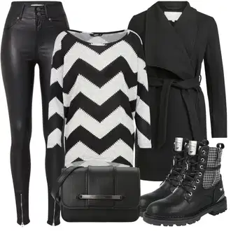 Outfit s Černá/Tmavě šedá Vlněný Fleecový Kabát/Lodenový kabát/Kašmírový Kabát/Zimní Kabát Vlněný kabát/Pletený Kabát/Scuba Kabát Vila "Zimní outfity"