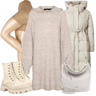 outfit mit Bež/Khaki Usnjena Jakna/Klasični škorenj/Gumijasti Gležnar/Gležnar na Vezalke/Škornj na Vezalke s Slatformo/Bojni Škorenj About You "Zimski videz"