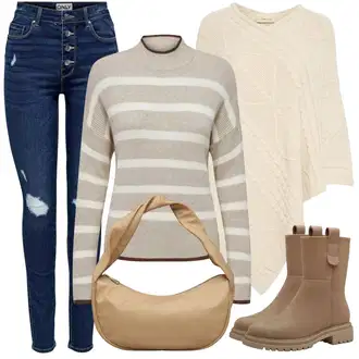 Outfity na zimu Pruhovaný s Béžová/Hnědá/Khaki Kašmírový Svetr/Pruhovaný Svetr/Svetr z Jemné Pleteniny/Svetr Carmen/Svetr Niki/Jednoduchý Svetr/Vlněný Svetr Only "Perfektní na zimu"