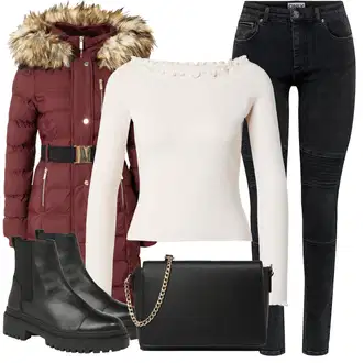 Denim outfits Zima mit Bež/Rjava/Bela/Khaki Bluza velika velikost About You "Zimski videz"