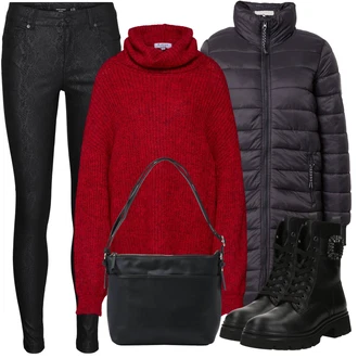 Outfity na zimu Dlouhé Len s Tmavě červená/Červená Hrubě pletený svetr/Mohair Pullover/Oversize Svetr/Jednoduchý Svetr/Rolák/Zimní Svetr/Vlněný Svetr Leger by Lena Gercke "Zimní outfit pro volný čas"