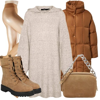 Outfit s Hnědá/Béžová Kozačka Šněrovací Kotníková Bota/Motorkářská bota/Bojová Bota/Klasická Kozačka Dockers by Gerli "Zimní outfity"