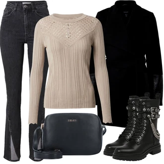 Zimske Outfiti mit Siva/Črna/Svetlo siva/Temno siva Hlače Hlača z Razporkom Edited "Zimski videz"