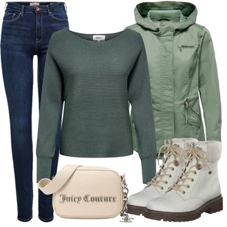 Outfit s Krémová/Béžová/Khaki/Hnědá Kozačka Šněrovací Kotníková Bota/Bojová Bota/Kotníková Bota s Podšívkou/Vycpaná Kozačka/Zimní kotníková bota/Zimní bota REMONTE "Zimní outfity"