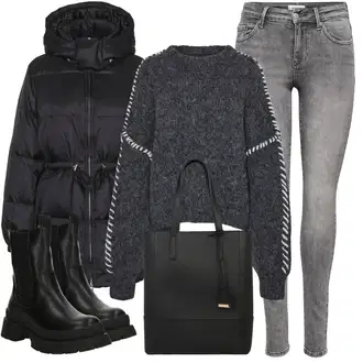 Black Outfits Off-Shoulder mit Temno siva/Svetlo siva/Siva Only "Zimski videz"