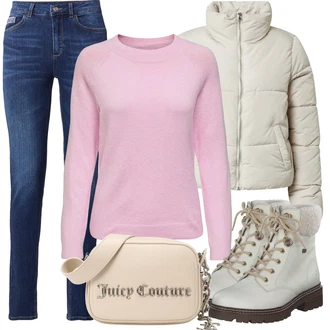 Outfit s Krémová/Béžová/Khaki/Hnědá Kozačka Šněrovací Kotníková Bota/Bojová Bota/Kotníková Bota s Podšívkou/Vycpaná Kozačka/Zimní kotníková bota/Zimní bota REMONTE "Zimní outfity"