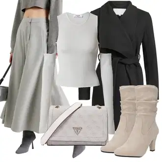Outfit s Černá/Tmavě šedá Vlněný Fleecový Kabát/Lodenový kabát/Kašmírový Kabát/Zimní Kabát Vlněný kabát/Pletený Kabát/Scuba Kabát Vila "Zimní outfity"
